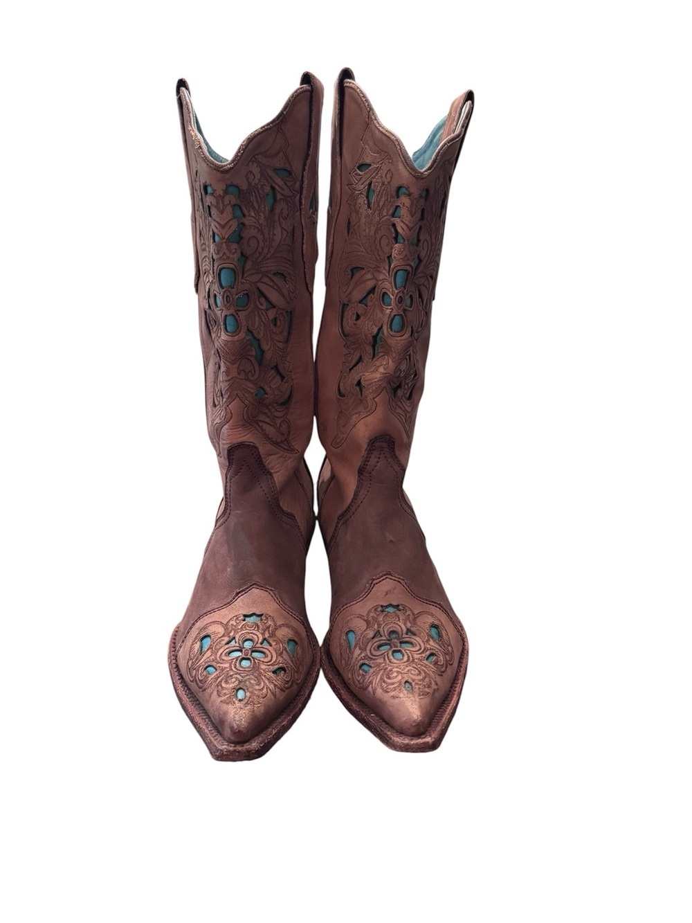 Corral Vintage Brown Turquoise Laser Tool Women's Boots C1620 - Picture 13 of 13